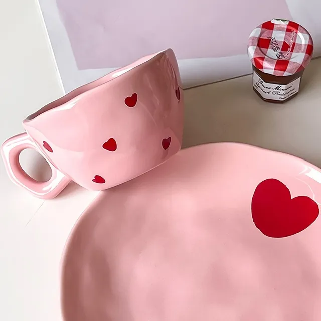 Cup with theme "Love" - pink, 216 ml, ceramic mug