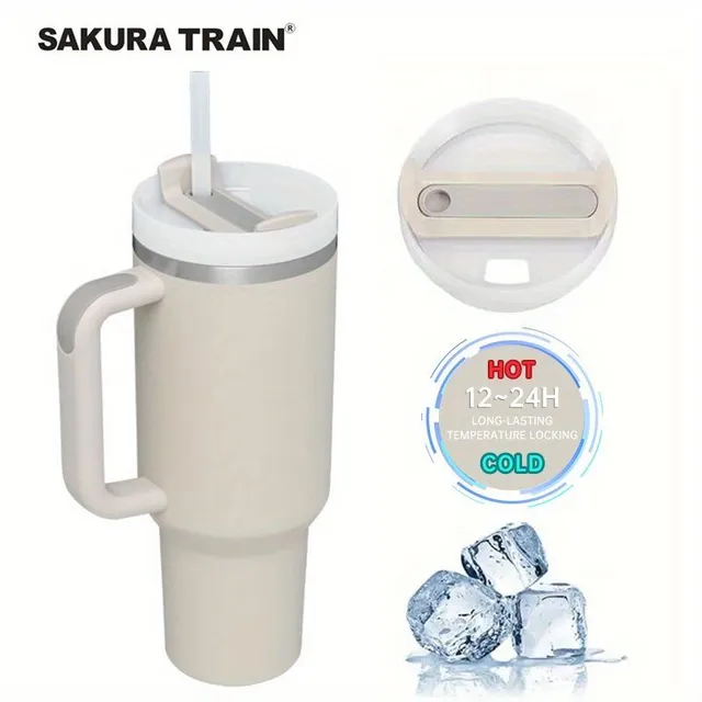 Stainless steel portable thermo mug with straw in different colours