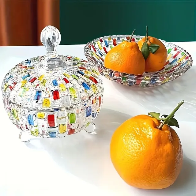 Bocal en verre avec couvercle, motif plaid, mosaïque, bol décoratif pour bonbons