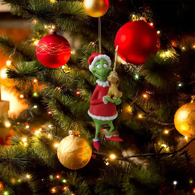 Christmas decoration of the green Grinch to hang on the Christmas tree - different variants