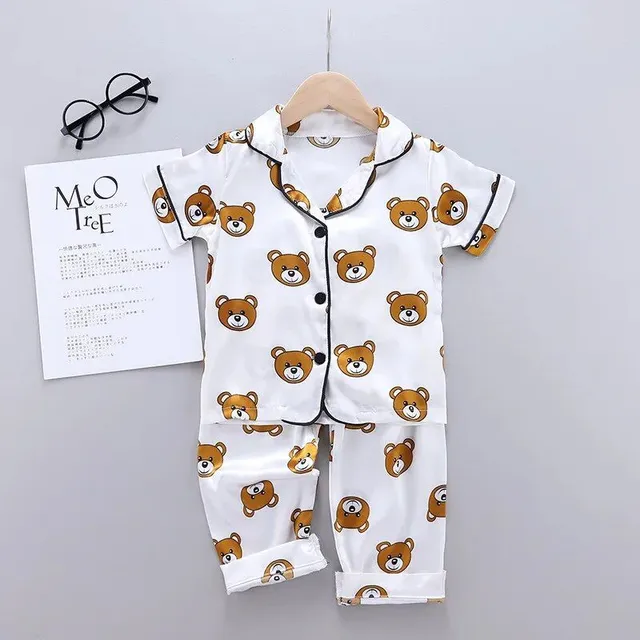 Baby satin pajama set with motif teddy bear - spring and autumn