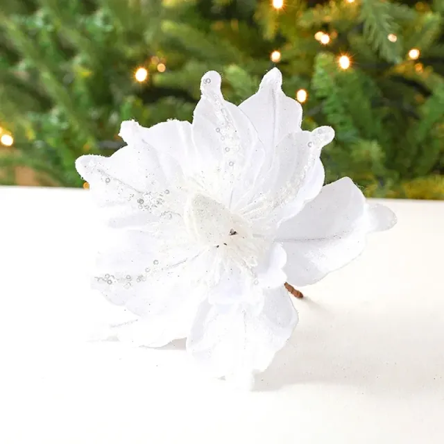 Artificial shiny Christmas flowers for a tree and festive decoration