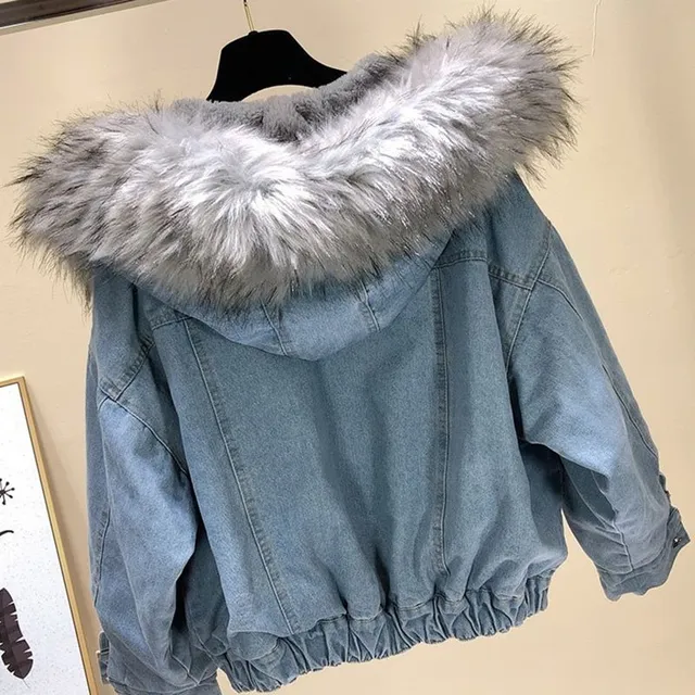 Women's denim jacket with fur