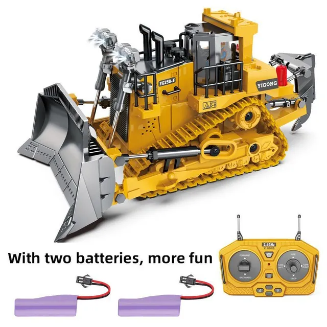 RC Bulldozer z 9 kanałami, 2,4 GHz, światła i dź