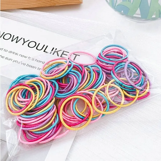 100pcs Cute elastic polyester hair rubber bands for children and girls - Colorful hair accessories