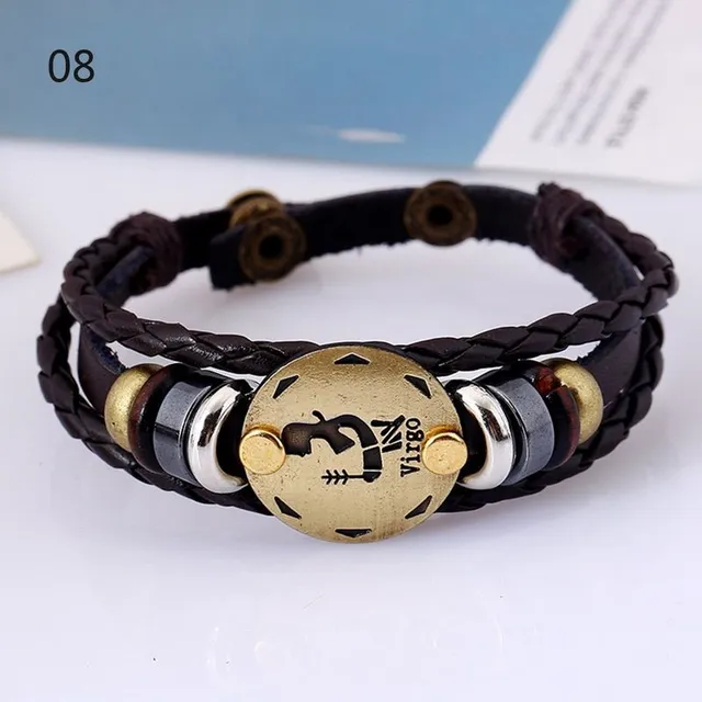 Unisex leather bracelet with zodiac sign