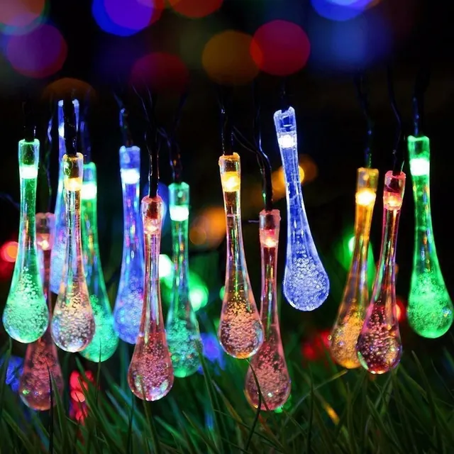 Solárne vonkajšie reťazové svetlá kvapka vody 20 30 LED rozprávkové svetlo Záhrada Vianoce