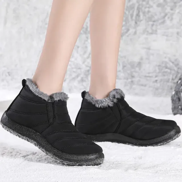 Women's winter boots - short waterproof snow boots with fur