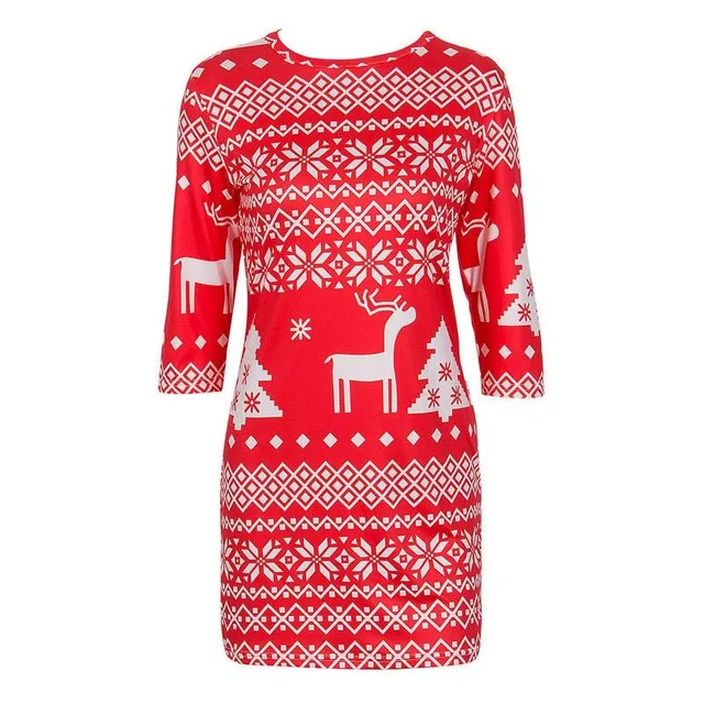 Christmas mini dress with reindeer and tree pattern