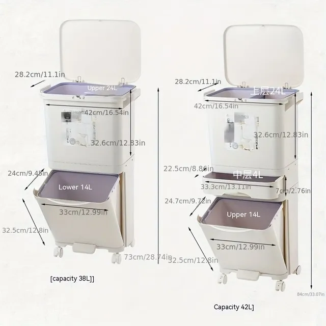 Large capacity waste basket 38 L - Distribution into dry and wet waste