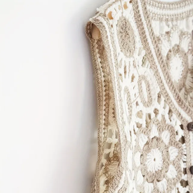 Gilet en tricot boho avec motif ajouré - taille unique pour filles