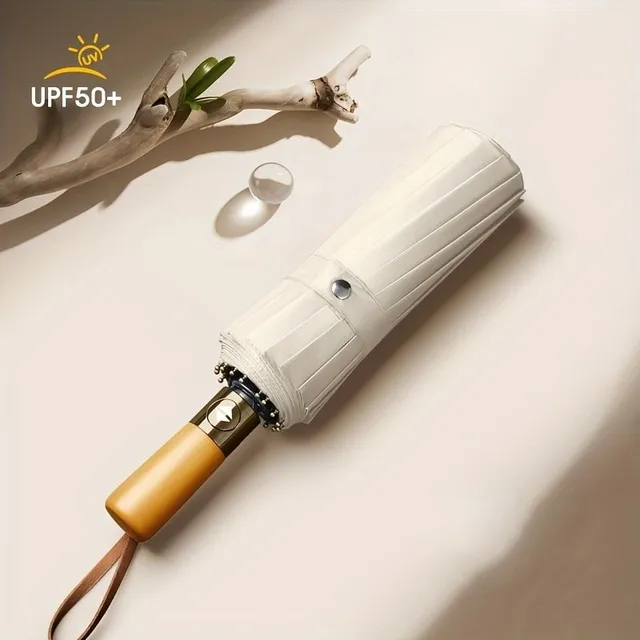 Foldable stylish one-colour durable umbrella with UPF50+ wooden construction