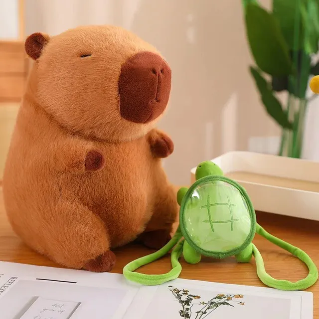 Cute capybara with backpack, stuffed toy, sitting, cute cartoon animals, stuffed doll