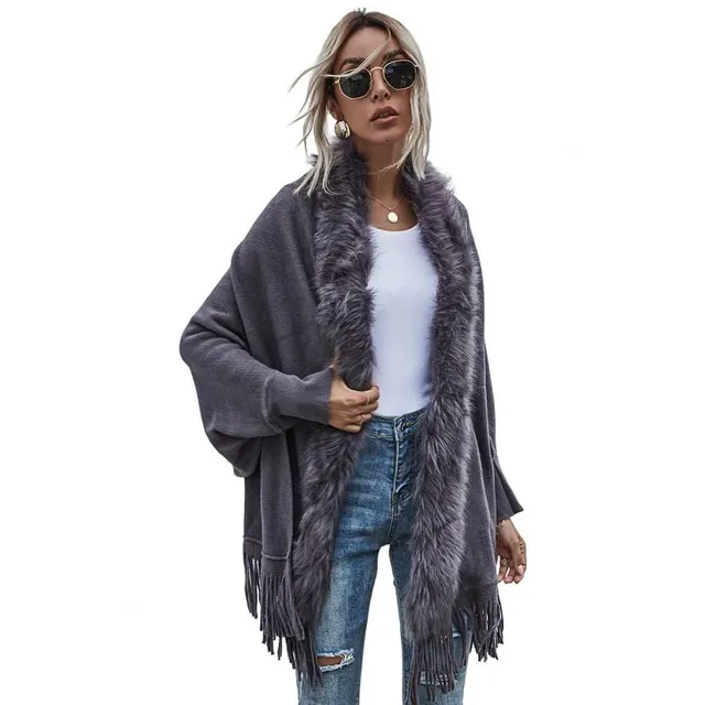 Women's modern warm poncho with fur Chandler