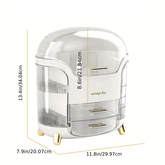 Beauty organizer with transparent lid and makeup drawers and skin care