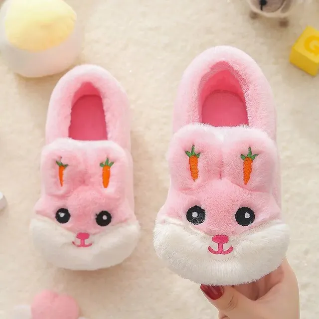 Children's winter home slippers with rabbit motif and impenetrable sole for girls and boys