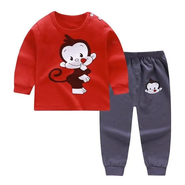 Children's pyjama set in cotton red-monkey 24m-hight-75-85cm