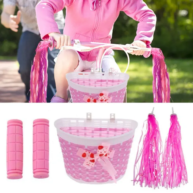 Set aus zwei Quasten, Griff und Korb für das Fahrrad in Rosa oder Lila