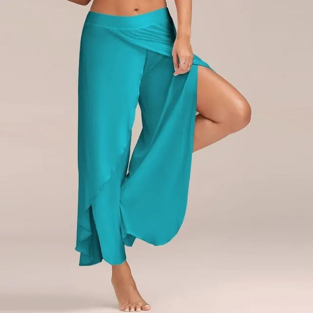 Split trousers with wide legs