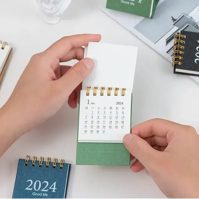 Mini Stolný Kalendár 2024, prenosný kreatívny notebook, dekorácie, malý čerstvý elegantný stolový kalendár, mesačný plánovač pre študentov a kancelárske potreby