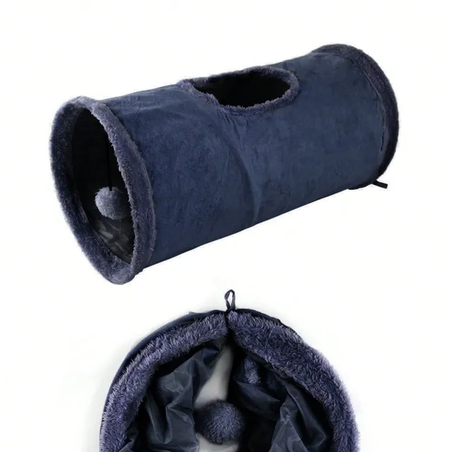 Folding tunnel for cats with pom-pom decoration for fun cats