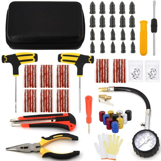 Auto Bike Puncture Plug Garage Needle Nose Pliers Vacuum Film Nail Screws W/ Storage Case