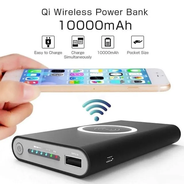 Bezdrátová nabíječka Qi - 10000mAh univerzální přenosná power banka pro iPhone a Android