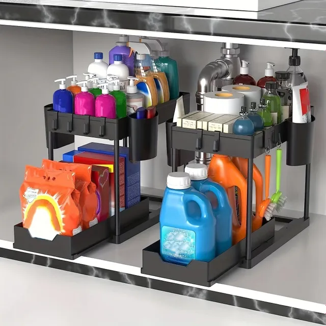 Multifunkčný posuvný organizátor pod umývadlom - Efektívny skladový priestor pod skrinkou a zásuvkovým košom pre kuchyňu a kúpeľňu