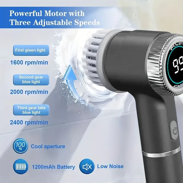 Universal electric rotary cleaning brush 5v1 with rechargeable lithium-ion battery USB type C and 3 adjustable speeds