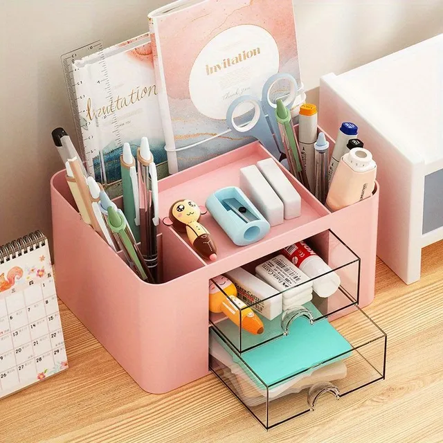 Work desk organizer with 2 drawers - multifunctional for pens, pencils and office supplies, practical gift