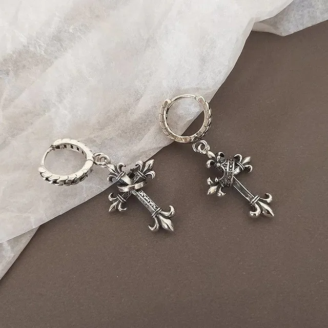 Boucles d'oreilles rondes avec croix G1383