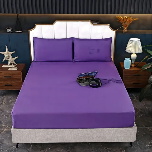 Beautiful purple sheet set 3v1 - 1x sheet with rubber + 2x pillow covers