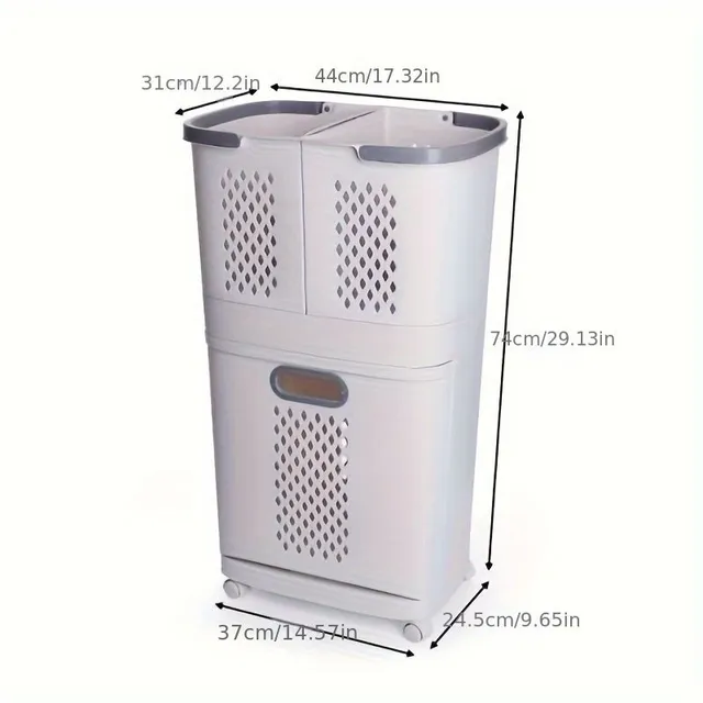 1pc Practical plastic laundry basket with 4 wheels for easy sorting and organization