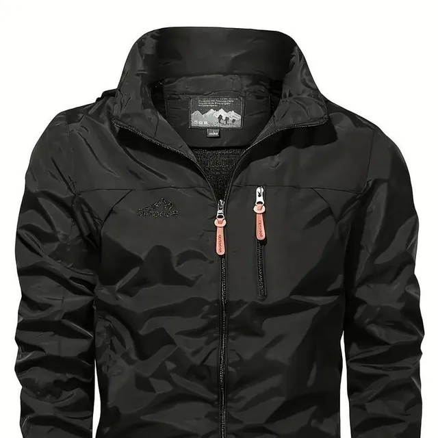 Men's stylish waterproof jacket with pockets, zipper breathable with long sleeve and hood