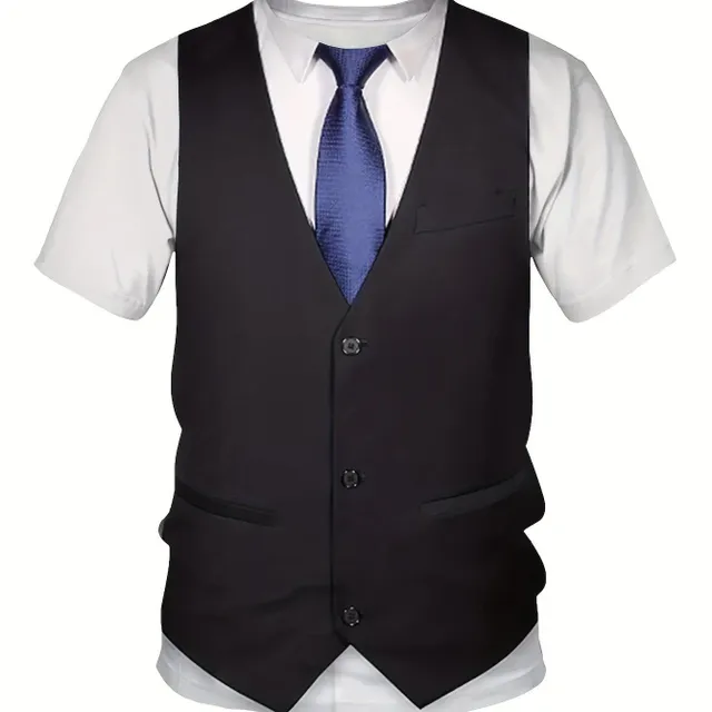 Mužské tričko s kravatou, pohodlné a pružné s kulatým výstřihem, oblečení pro muže na léto a venkovní aktivity