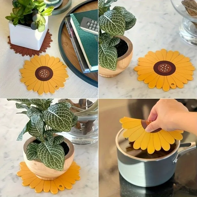 Dessous de plat en silicone en forme de tournesol - résistant à la chaleur, dessous de plat antidérapant en silicone