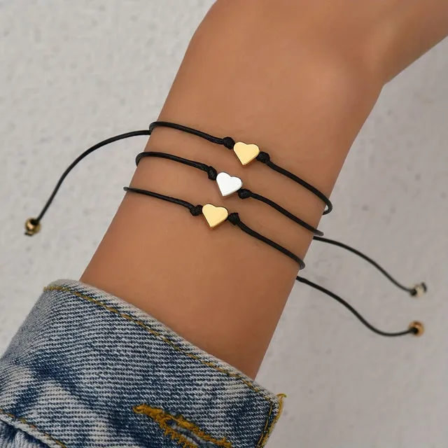 Adjustable Line Bracelet With Heart Pattern