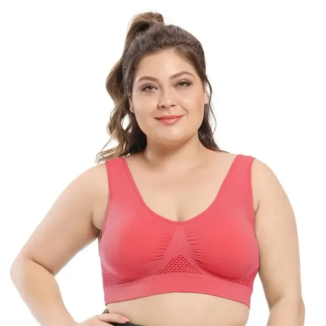 Seamless sports bra for women with large sizes with padding, breathable, with high elasticity, monochrome