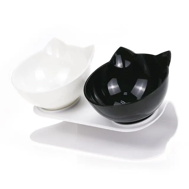 Cute unique cat food bowls white-black-double
