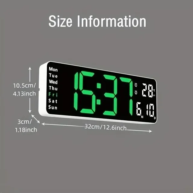 Modern Wall clock with remote control, large digital display, temperature and data display - for stylish home