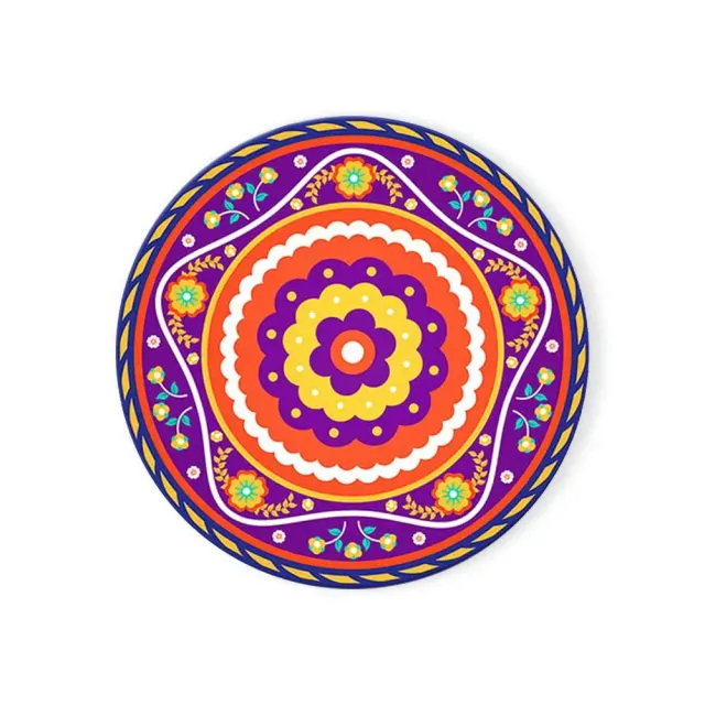 Enamel coaster with mandala pattern and cork base