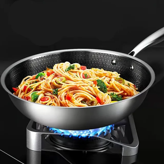 Sartén wok de acero inoxidable con superficie antiadherente Honeycomb, para cocinas de gas e inducción, utensilios de cocina