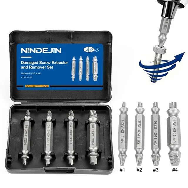 Set of 4 drills for pulling out damaged screws and nuts