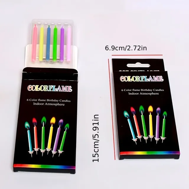 6 pcs birthday candles with colorful flame - decoration for cake and party