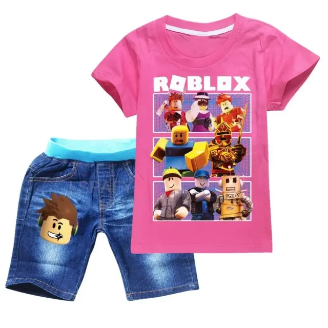 Set of boys' clothes - T-shirt with short sleeves and shorts with prints of favorite characters from the game ROBLOX