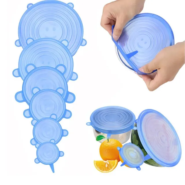 Silicone customized lids - 6 pieces, repeatedly applicable, for storing food in bowls