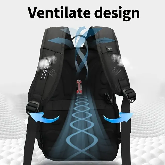 Black laptop backpack - big travel backpack for students, entrepreneurs with USB charging port