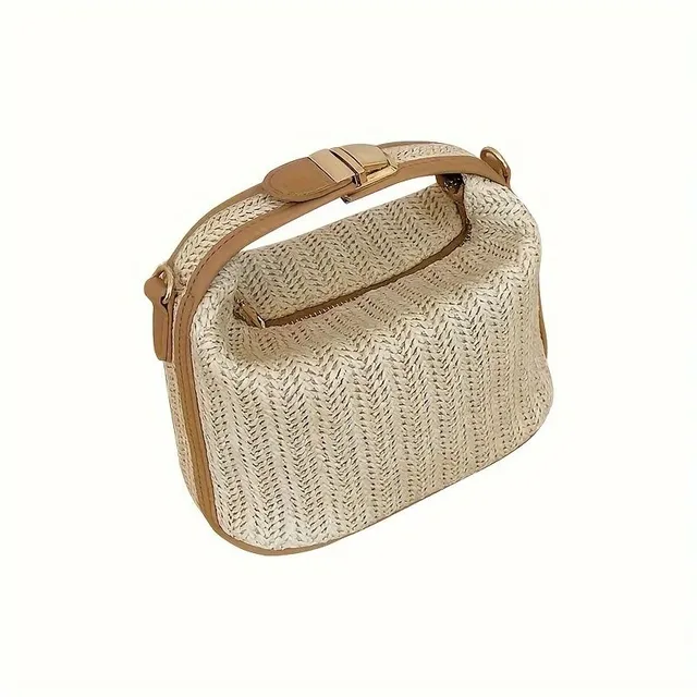 Knitted crossbody handbag for travel and beach holidays - fashionable straw purse with adjustable strap