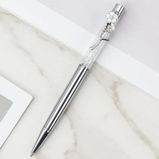 Designer office pen with luxurious flower-shaped decoration and glitters