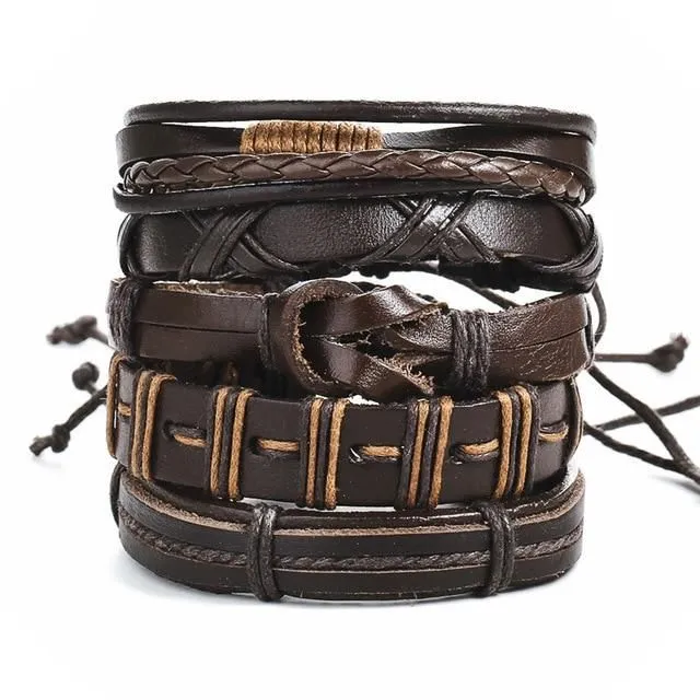 Men's leather bracelet set